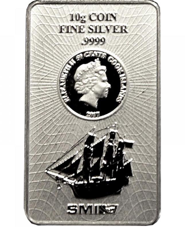 10 Grams Silver Coinbar Cook Islands margin scheme