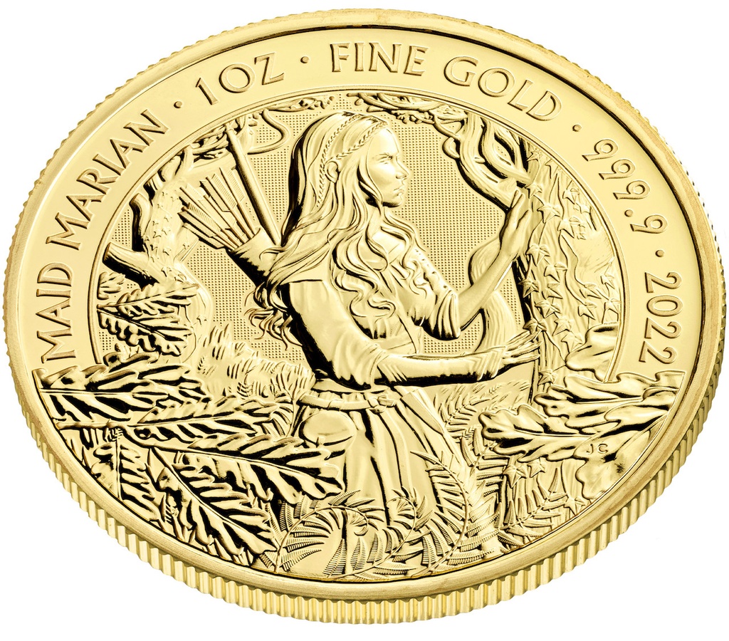 2022 Bullion Myths and Legends Maid Marian 1oz Gold Coin reverse on edge - MLMM221G