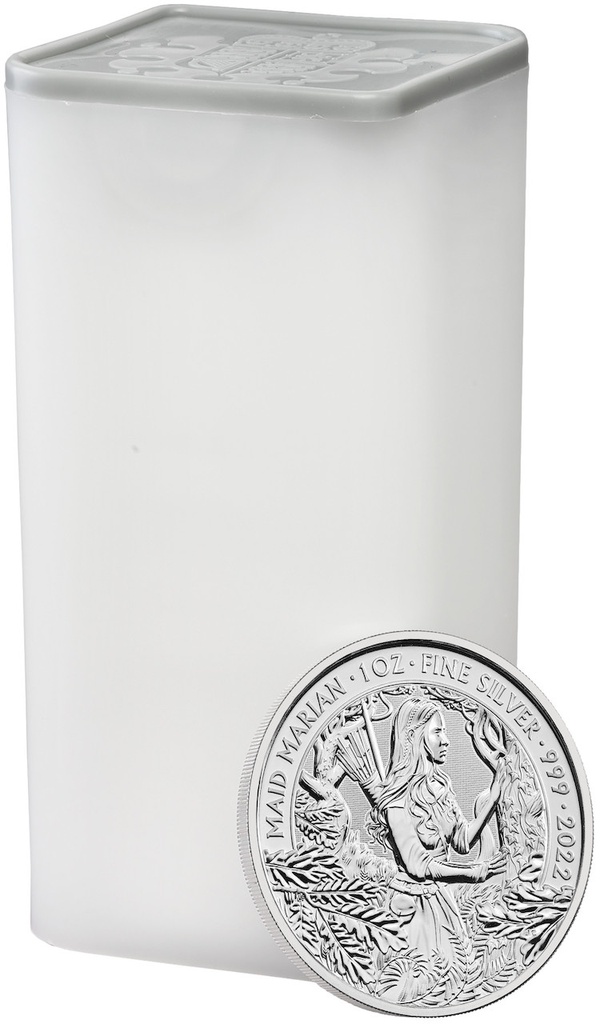 2021 Bullion Maid Marian 1oz Silver Coin reverse with tube  - uks53899