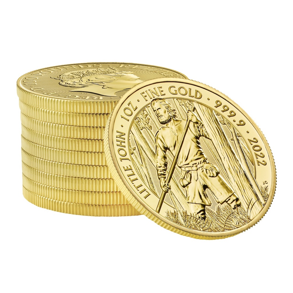 2022 Bullion Myths and Legends Little John 1oz Gold Coin reverse white stack - MLLJ221G