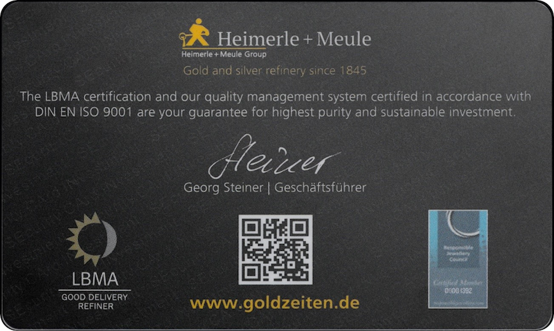 1 Gramm Goldbarren Heimerle + Meule