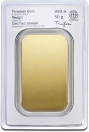 50 grams Heraeus Gold Bar in Blister Back