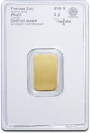 5 grams Heraeus Gold Bar in Blister back