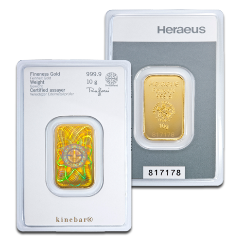 10 Gramm Goldbarren Heraeus Kinebarren®