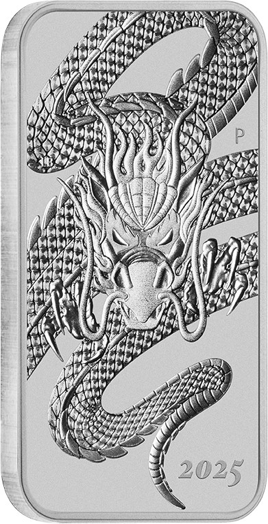 Dragon rectangular 1oz Silver Coin 2025 - Tilted