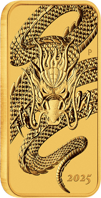 Dragon 1oz Goldcoin rectangular 2025 - Tilted