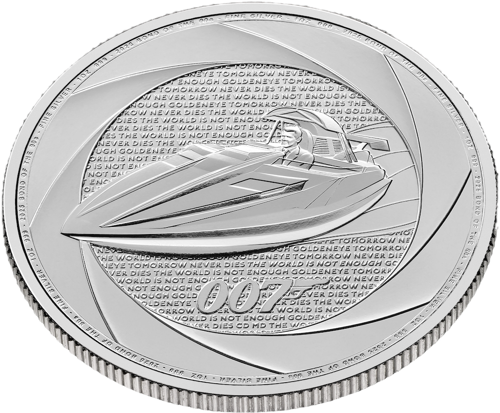 James Bond Sechs Jahrzehnte 007 - Bond of the 90s "Q-Branch Speedboat"- 1 Unze Silbermünze 2025