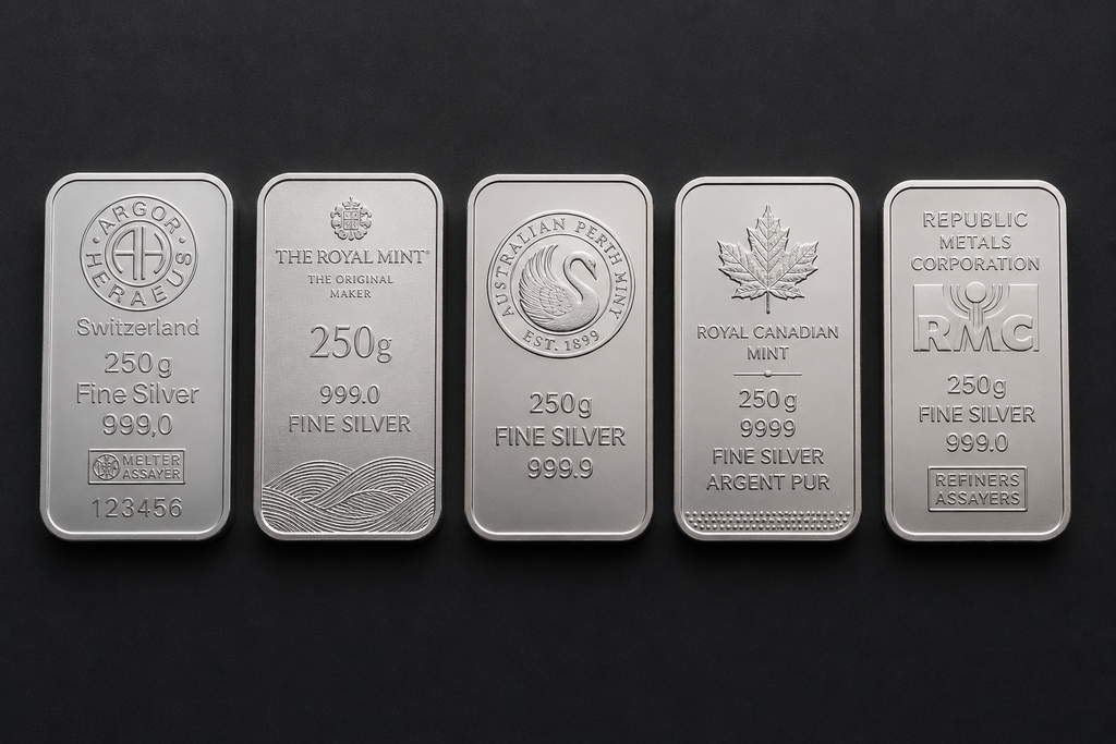 Various Manufacturers 250g Silver Coin Bars | margin scheme 