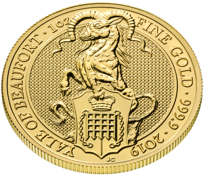 The Queen's Beasts Yale of Beaufort 2019 UK One Ounce Gold Bullion Coin reverse showing edge