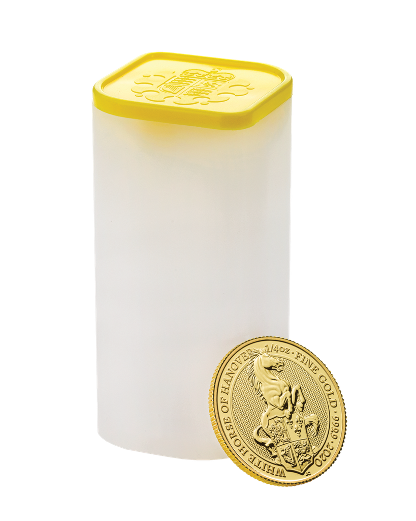 2020_Bullion_The_Queen's_Beasts_White_Horse_Gold_1-4oz_Coin_reverse_with_tube_-_QBH20QZ