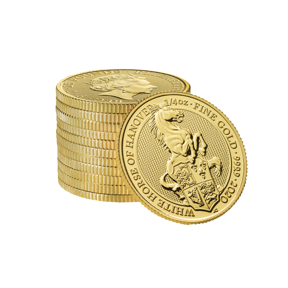 2020_Bullion_The_Queen's_Beasts_White_Horse_Gold_1-4oz_Coin_reverse_stack_on_white_-_QBH20QZ