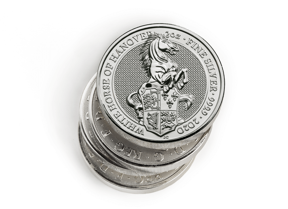 The_Queen's_Beasts_White_Horse_of_Hanover_2020_UK_Silver_Two_Ounce_Bullion_Coin_messy_stack