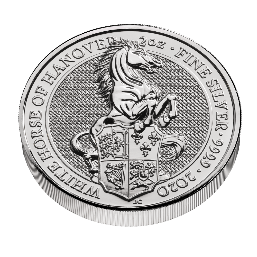 The_Queen's_Beasts_White_Horse_of_Hanover_2020_UK_Silver_Two_Ounce_Bullion_Coin_reverse_on_edge_-_bu
