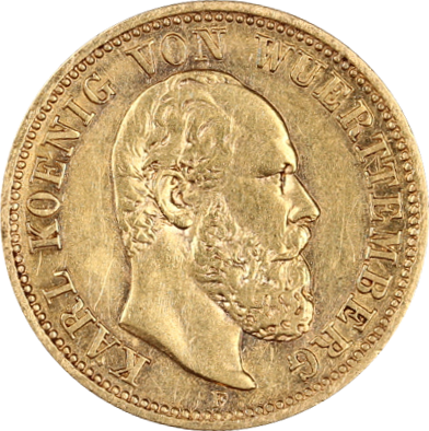 5 Mark King Karl Wurttemberg Gold Coin | 1877