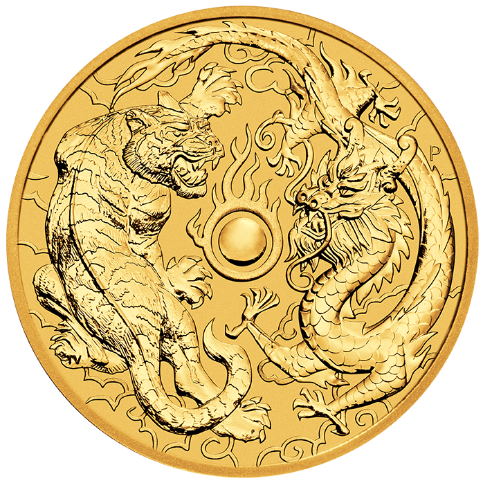 Australian "Chinese Myths & Legends" Dragon and Tiger 1oz Gold Coin 2019