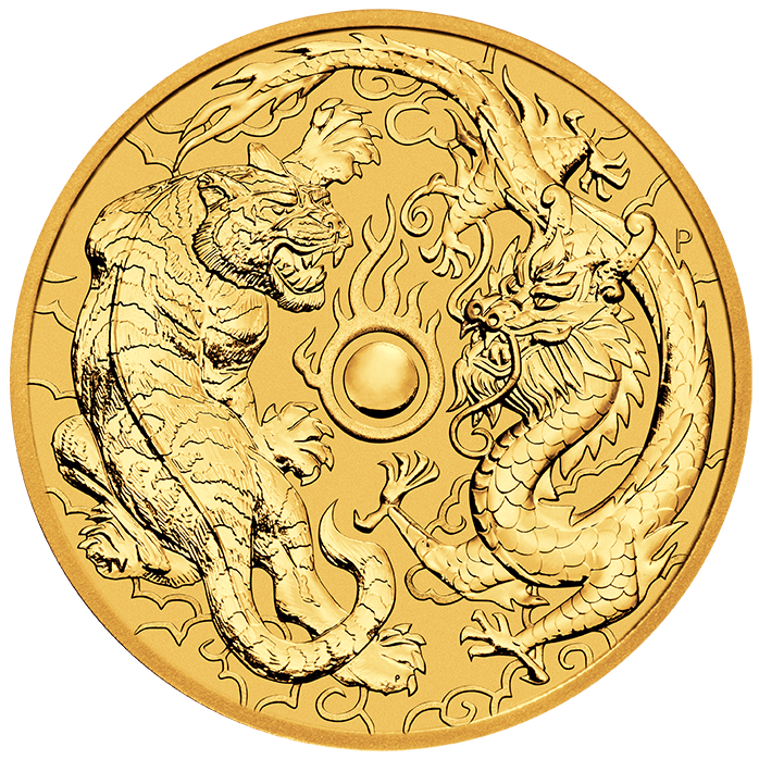 Australian &quot;Chinese Myths &amp; Legends&quot; Dragon and Tiger 1oz Gold Coin 2019