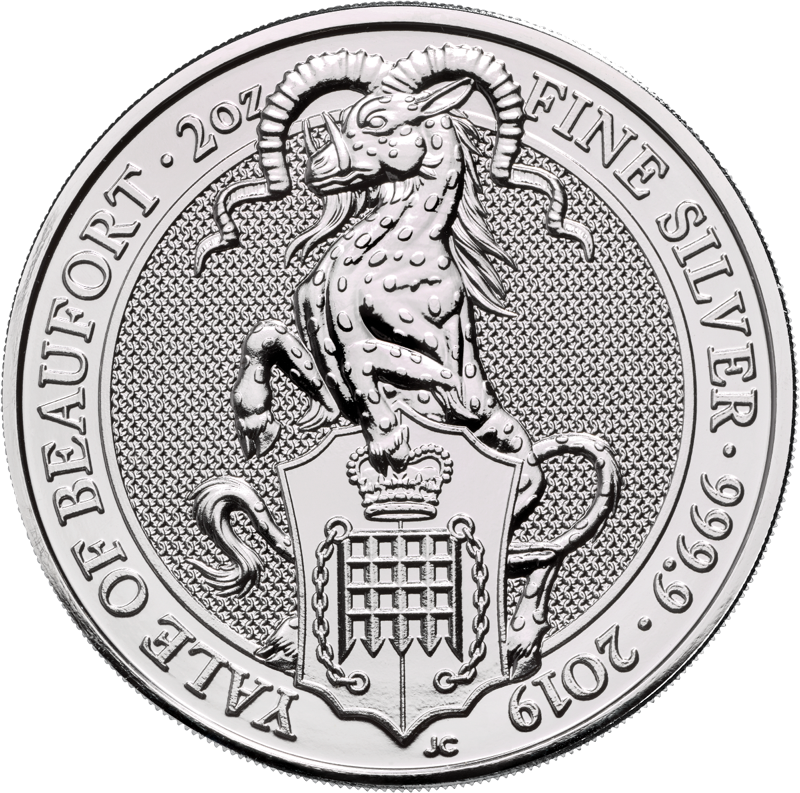 Queen's Beasts Yale of Beaufort 2oz silver coin 2019 | margin scheme