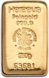250g Gold Bar | Heraeus with Certificate - cast