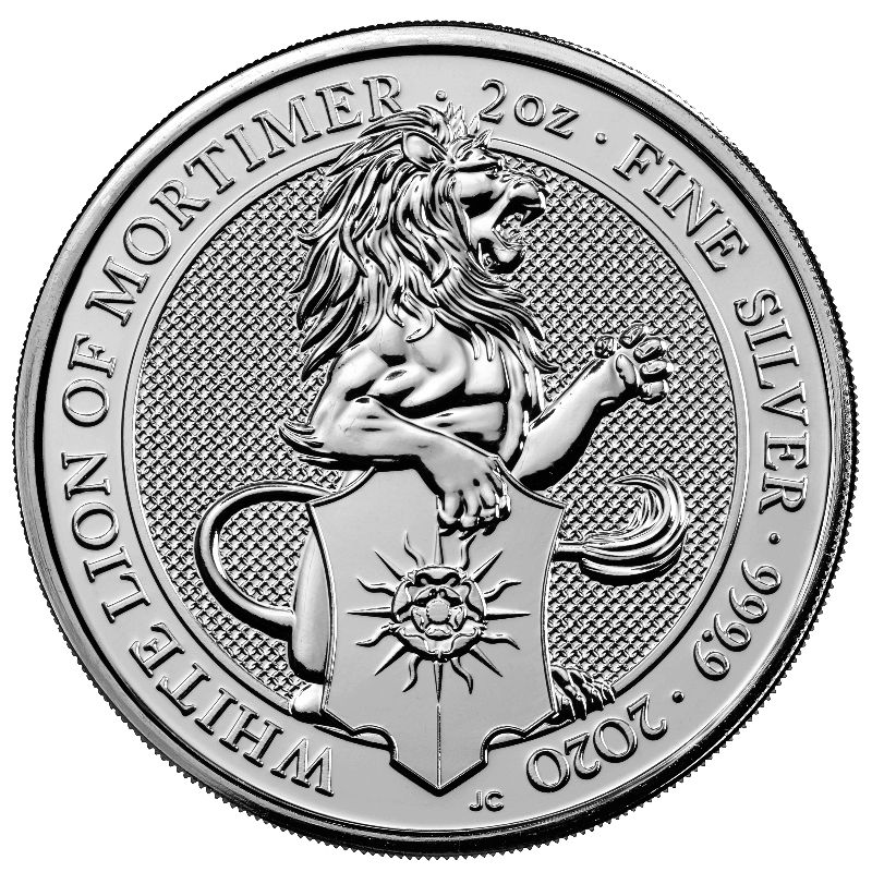 Queen's Beasts White Lion of Mortimer 2oz Silver Coin 2020 margin scheme