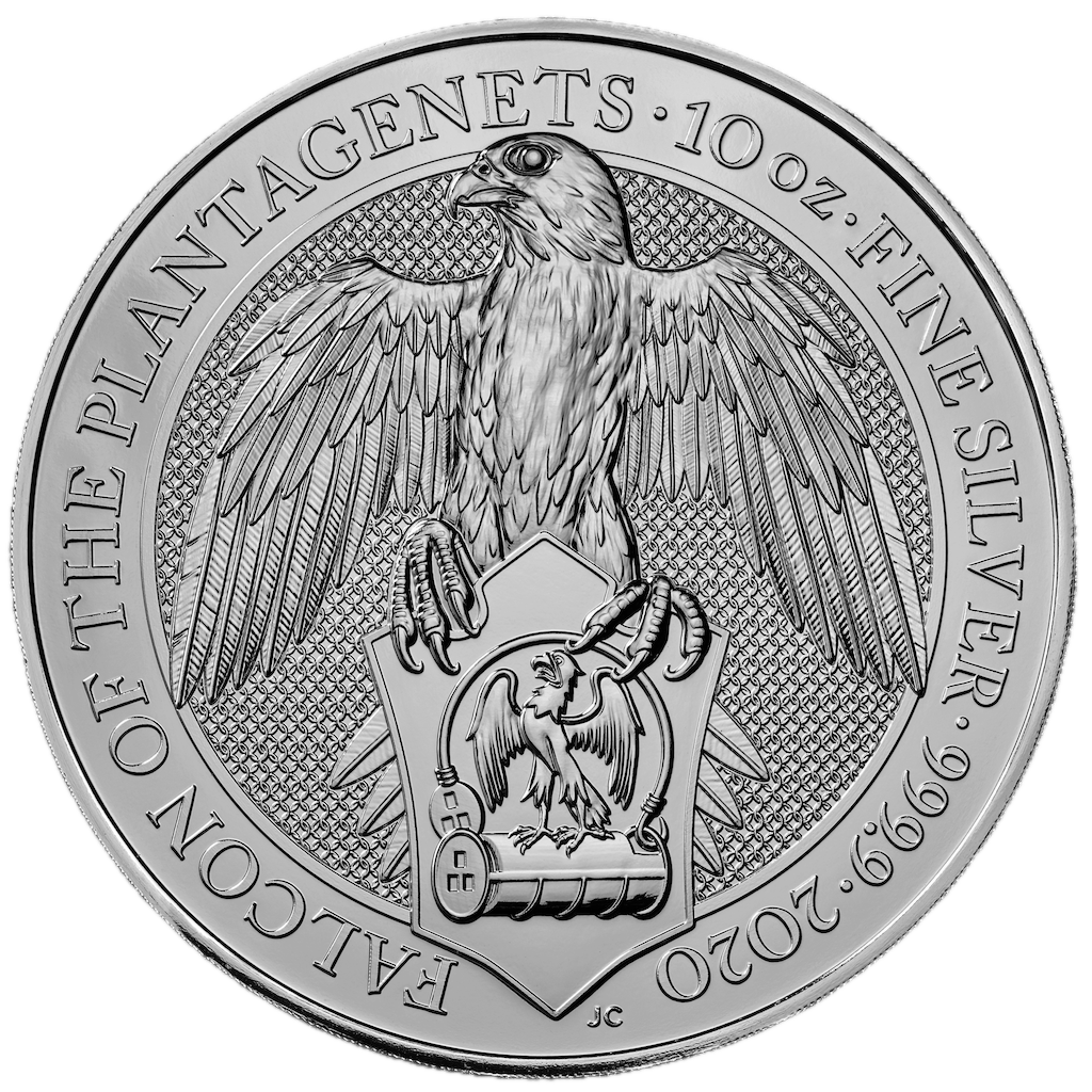 Queen's Beasts Falcon of the Plantagenets 10oz Silver Coin 2020 margin scheme