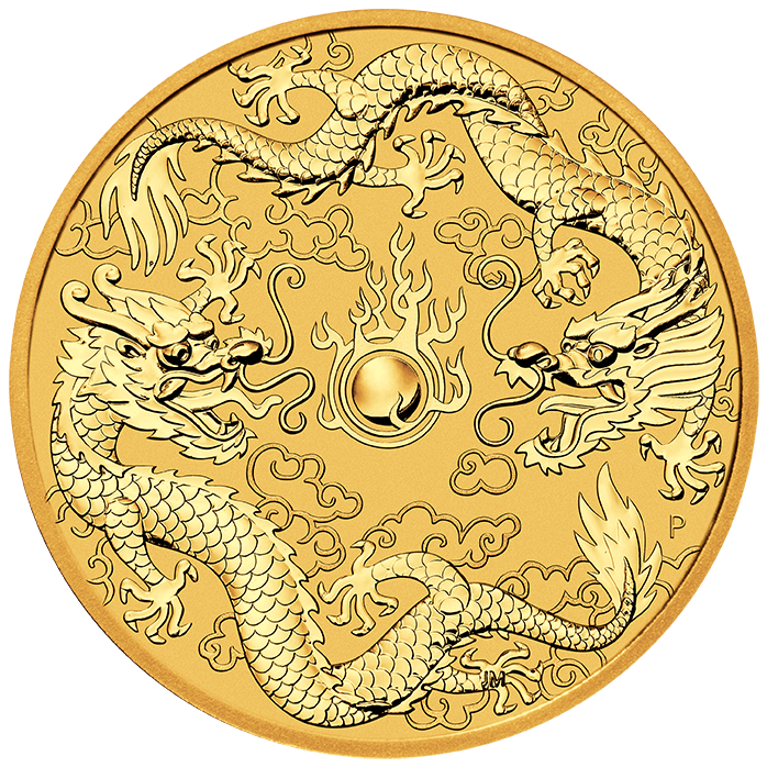 Australian "Chinese Myths & Legends" Dragon and Dragon 1oz Gold Coin 2020