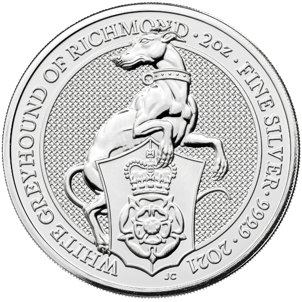 Queen's Beasts White Greyhound of Richmond 2oz Silver Coin 2021 | margin scheme