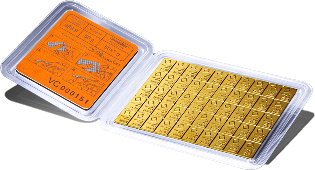 50 x 1g Gold CombiBar Valcambi with Certificate