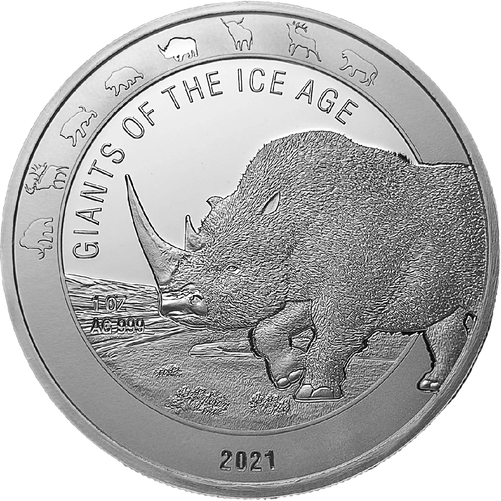 Giants of the Ice Age - Woolly Rhinoceros - 1oz Silver Coin 2021 margin scheme