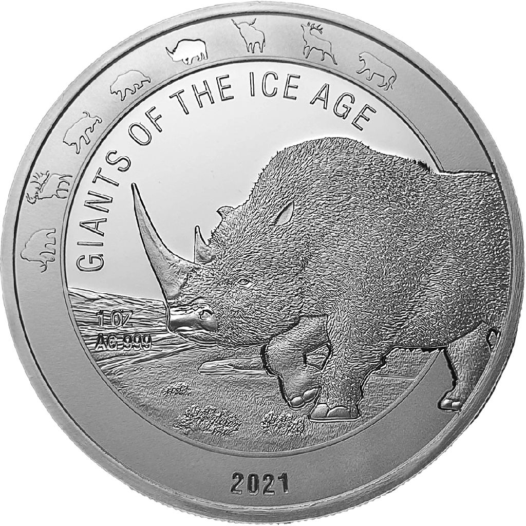 Ice Age Giants - Woolly Rhinoceros 1oz silver coin 2021 | margin scheme