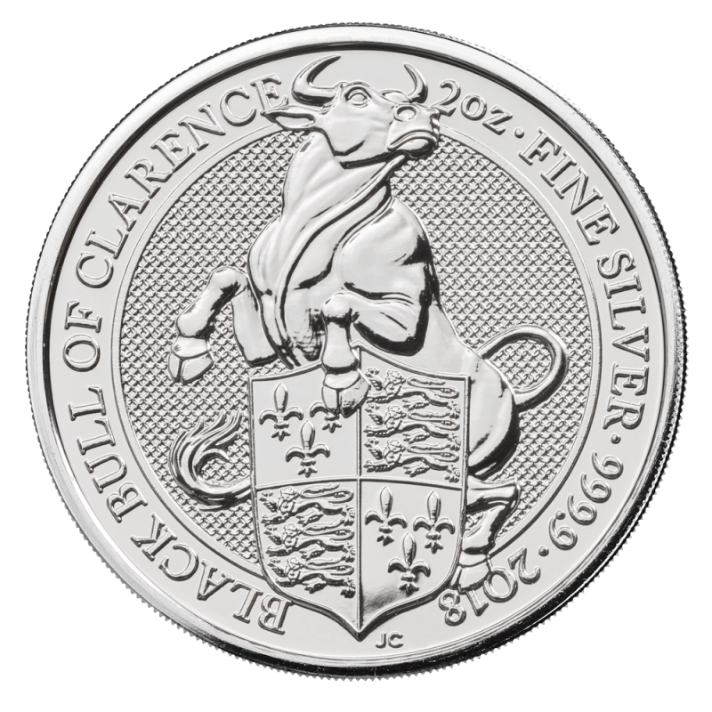 Queen's Beasts Black Bull of Clarence 2oz Silver Coin 2018 margin scheme