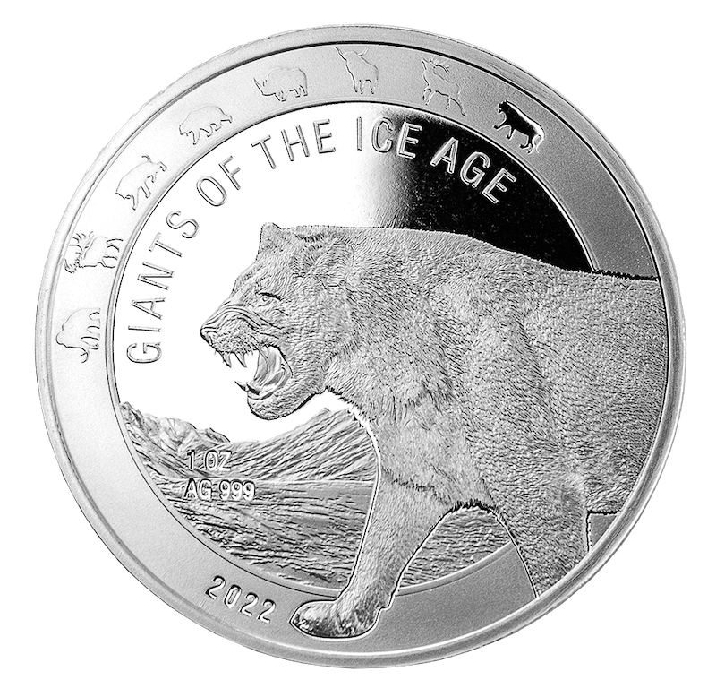 Ice Age Giants - Cave Lion 1 Unze Silver Coin 2022 margin scheme