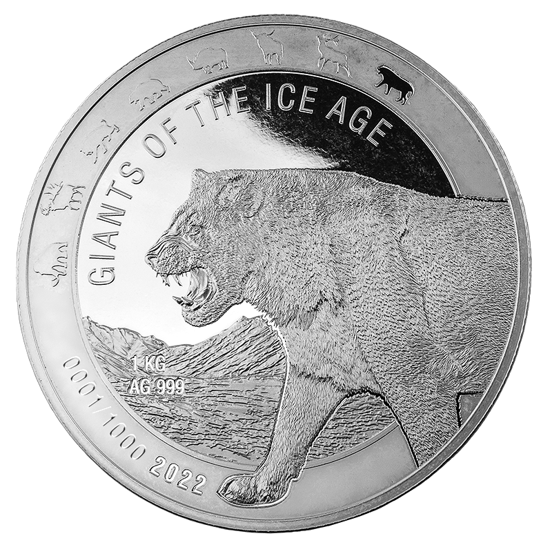 Ice Age Giants - Cave Lion 1 Kilo Silver Coin 2022 margin scheme