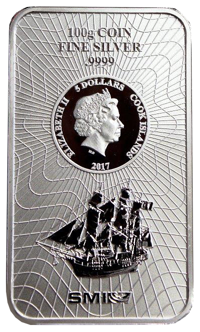 100g Silver Coin Bar Cook Islands | margin scheme