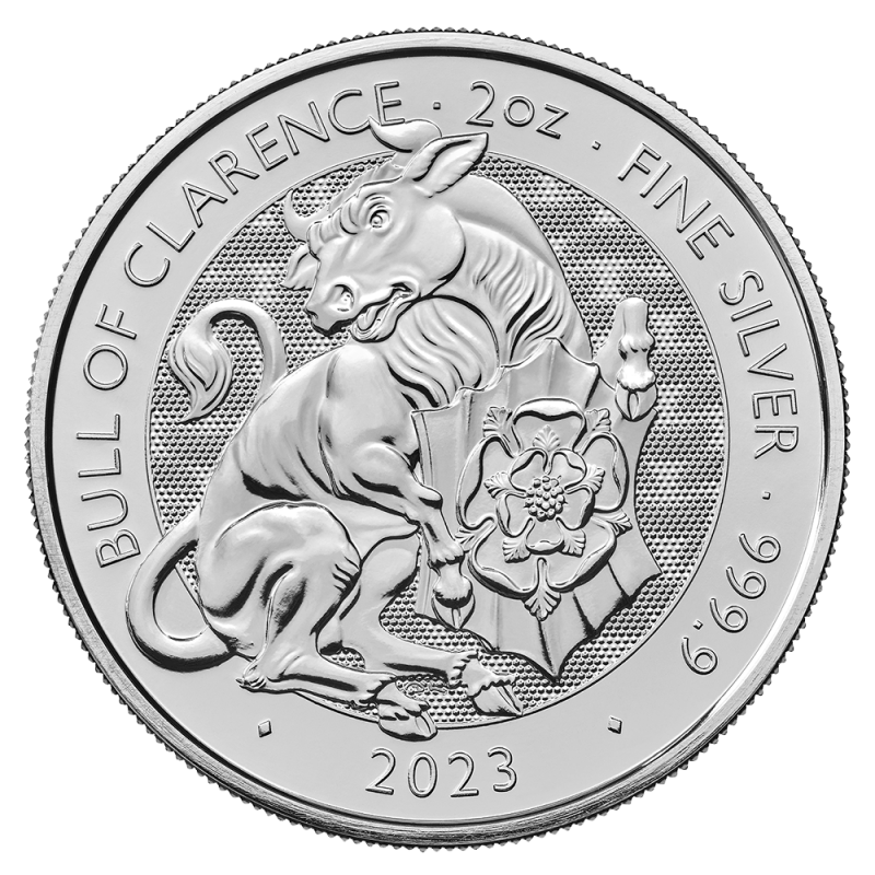 Tudor Beasts Bull of Clarence 2oz Silver Coin 2023 margin scheme