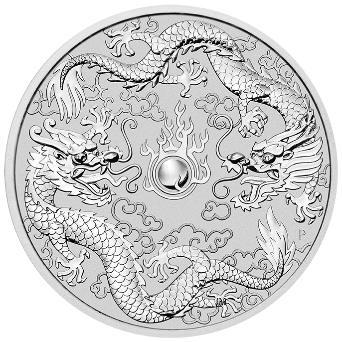 Australian &quot;Chinese Myth &amp; Legends&quot; Dragon and Dragon 1oz Silver Coin 2019 margin scheme