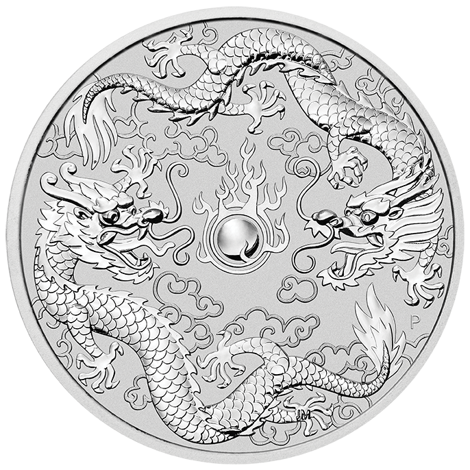 Australian "Chinese Myths & Legends" Dragon and Dragon 1oz Silver Coin 2019 | margin scheme