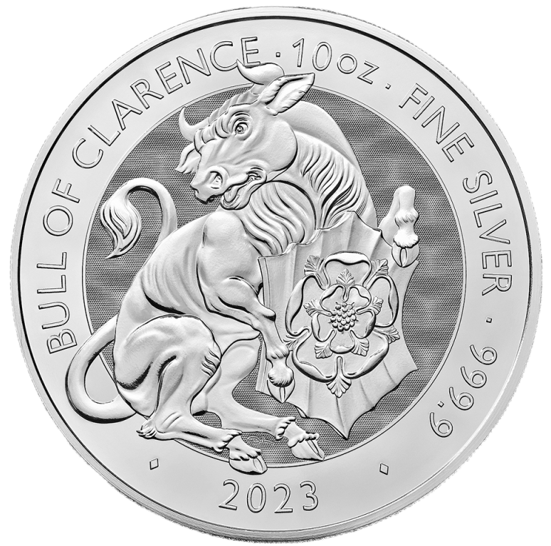 Tudor Beasts The Bull of Clarence 10oz Silver Coin 2023 margin scheme