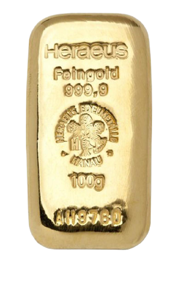 100g Gold Bar | Heraeus with Certificate - cast