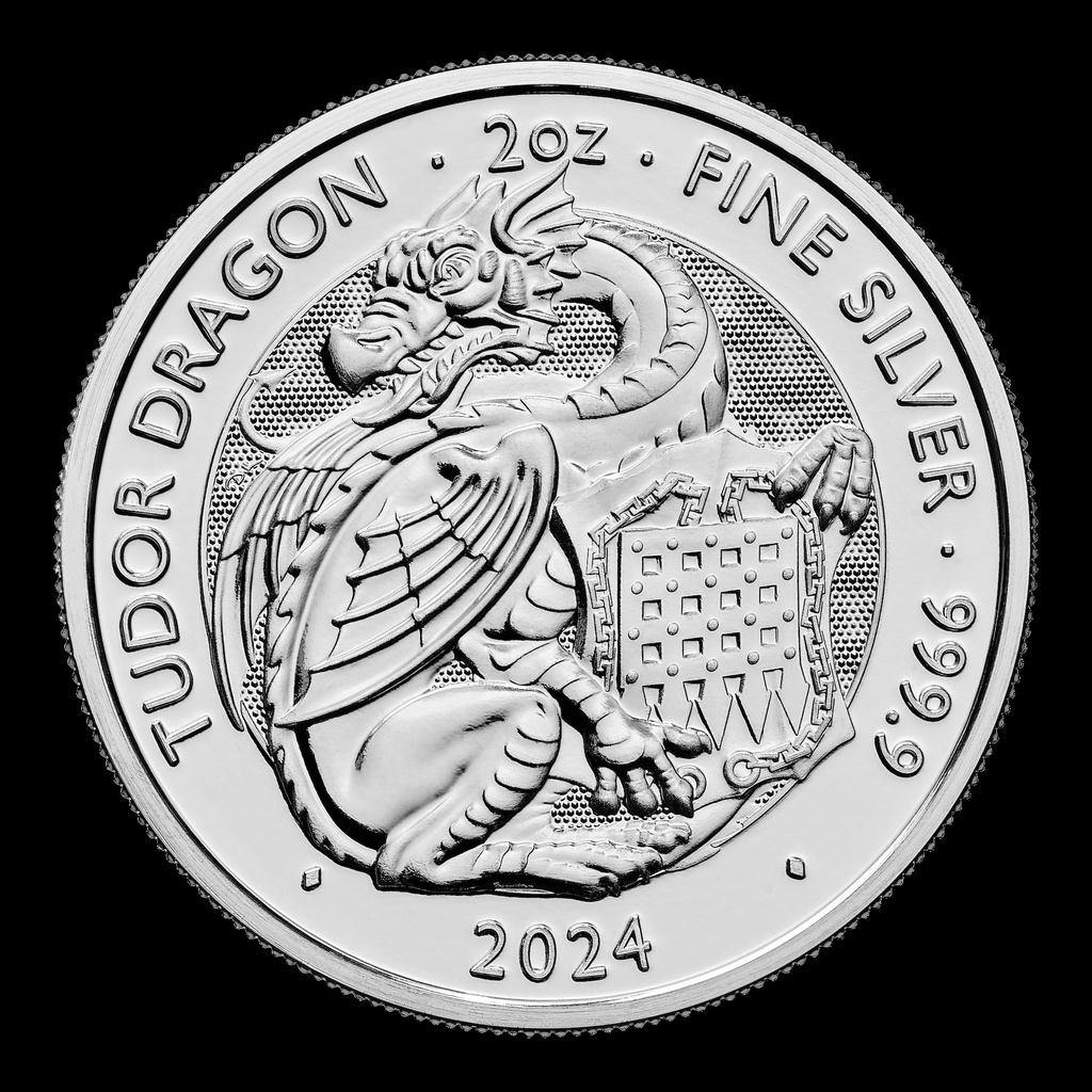 Tudor Beasts Tudor Dragon  2oz Silver Coin 2024 margin scheme