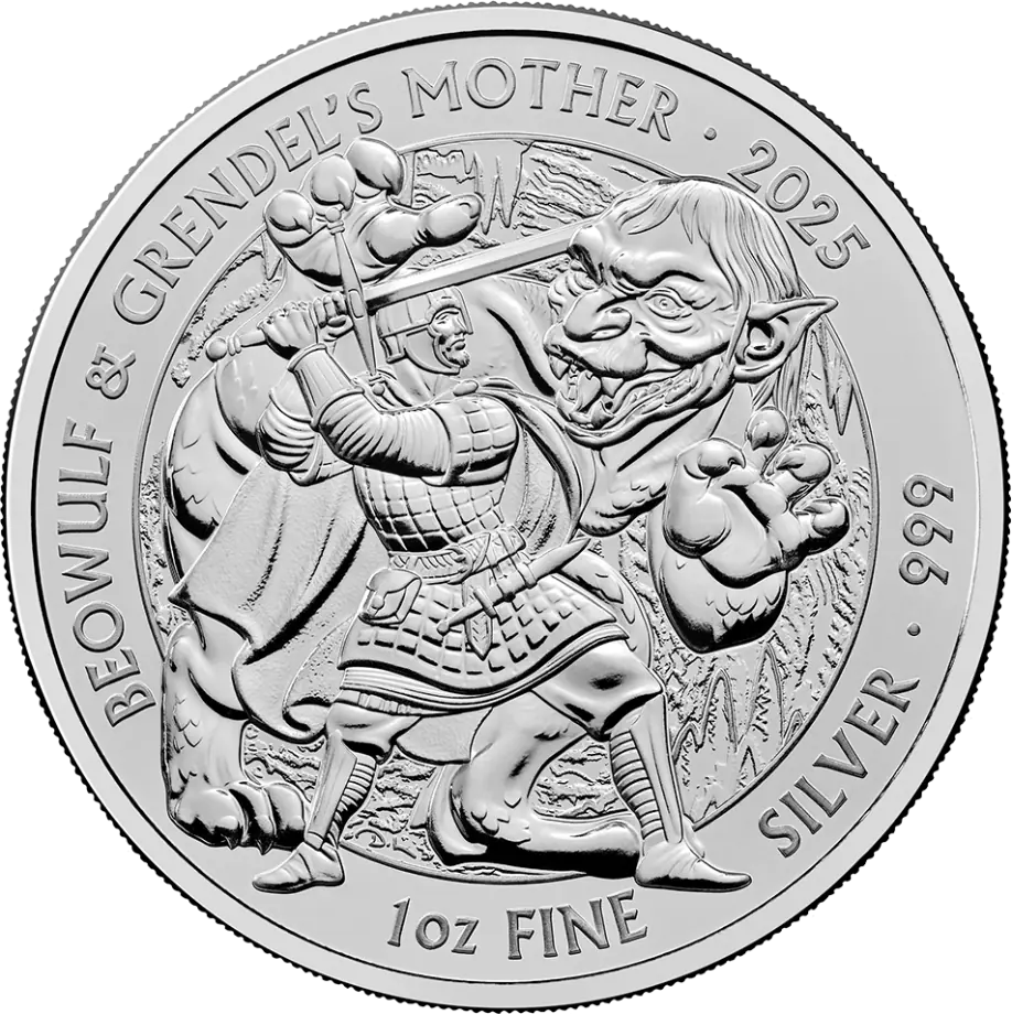 Myths and Legends "Beowulf and Grendel's Mother" 1oz Silver Coin 2025 | margin scheme