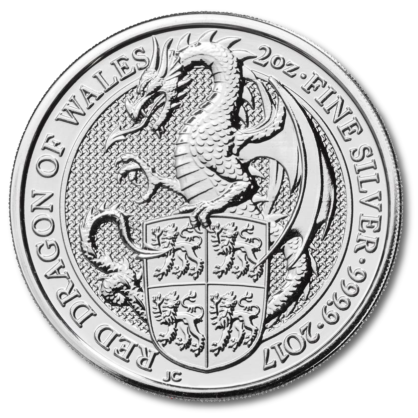 Queen's Beasts Red Dragon of Wales 2oz Silver Coin 2017 margin scheme