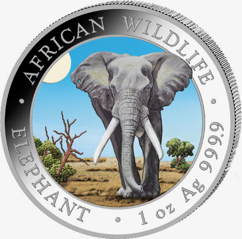 Somalia Elephant 1oz Silver Coin 2025 coloured margin scheme