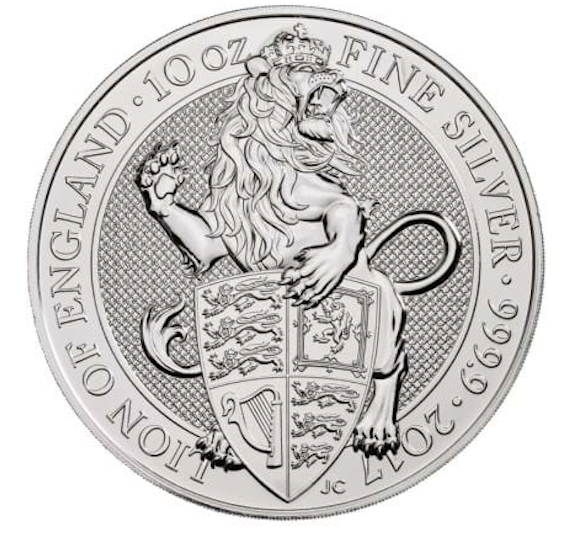 Queen's Beasts Lion of England 10oz Silver Coin 2017 margin scheme