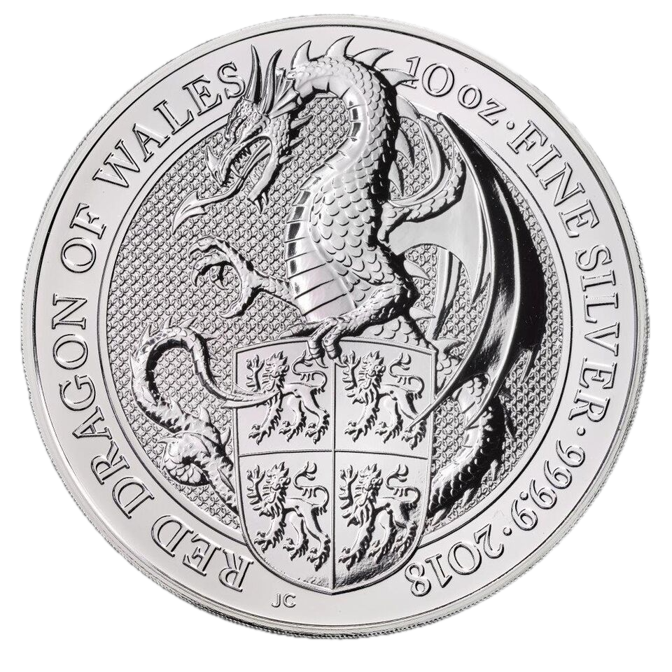 Queen's Beasts Red Dragon of Wales 10oz Silver Coin 2018 margin scheme