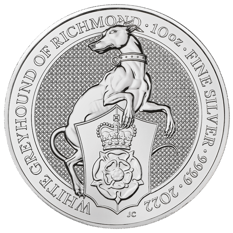 Queen's Beasts White Greyhound of Richmond 10oz Silver Coin 2022 margin scheme