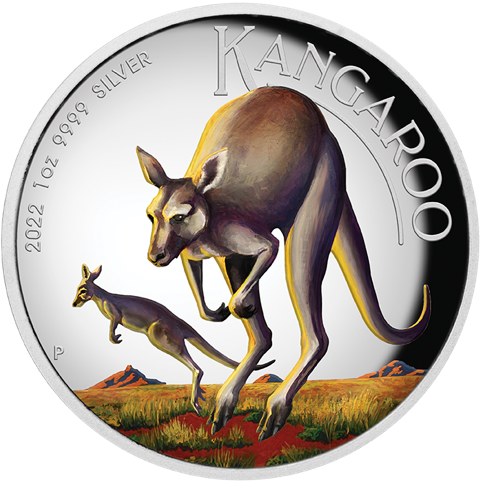 Australian Kangaroo 1oz Silver Coin 2022 coloured  Proof -  High Relief margin scheme