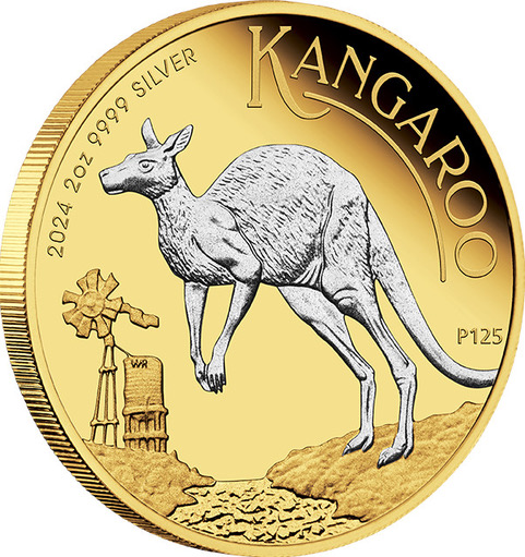Australian Kangaroo 2oz Silver Coin 2024 - gilded | margin scheme