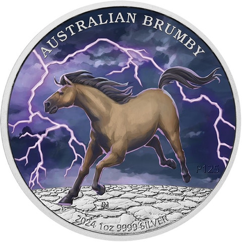 Australian  Brumby 1oz silver coin 2024 coloured margin scheme