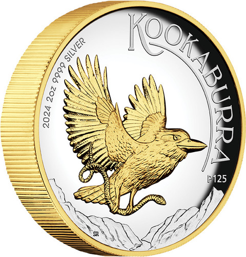 Australian Kookaburra 2oz Silver coin 2024 gilded - Proof / High Relief | margin scheme
