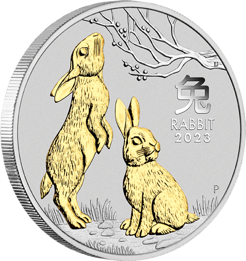 Australiea Lunar III Rabbit 2023 1oz silver coin gilded